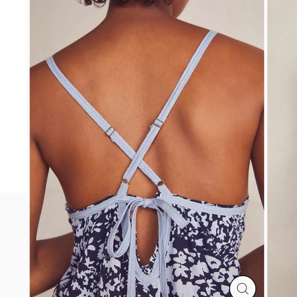 Free People Intimately Be Kind Bodysuit Top Crisscross Floral Flower Large Blu - Picture 3 of 5